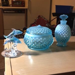 Depression glass jewelry  box and perfume set